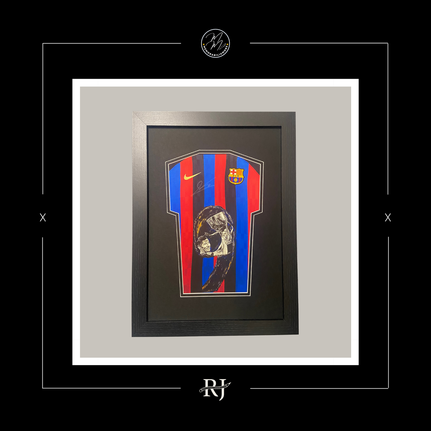 ROBERT LEWANDOWSKI HAND-PAINTED & SIGNED BARCELONA SHIRT