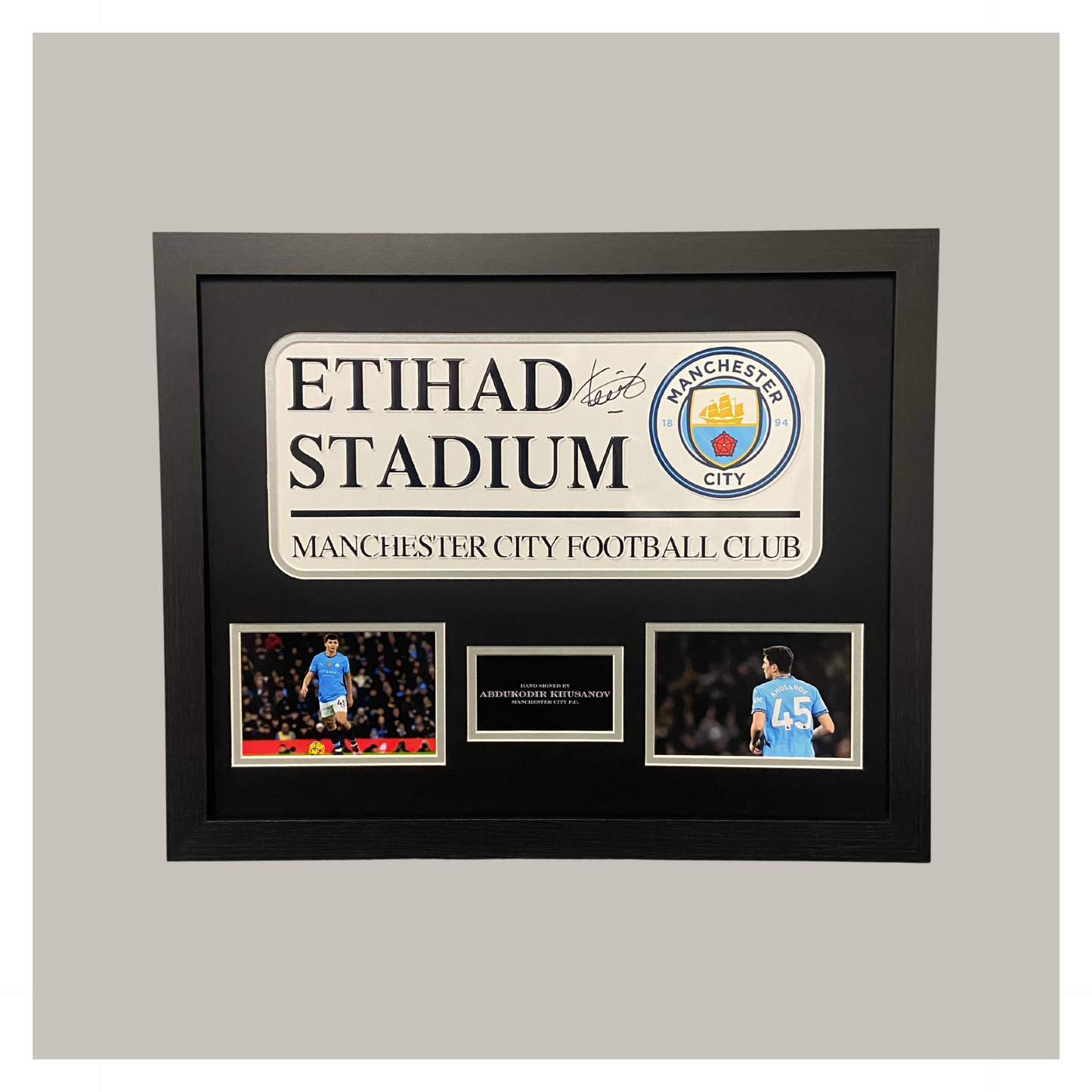 ABDUKODIR KHUSANOV SIGNED ROADSIGN MOUNTED DISPLAY