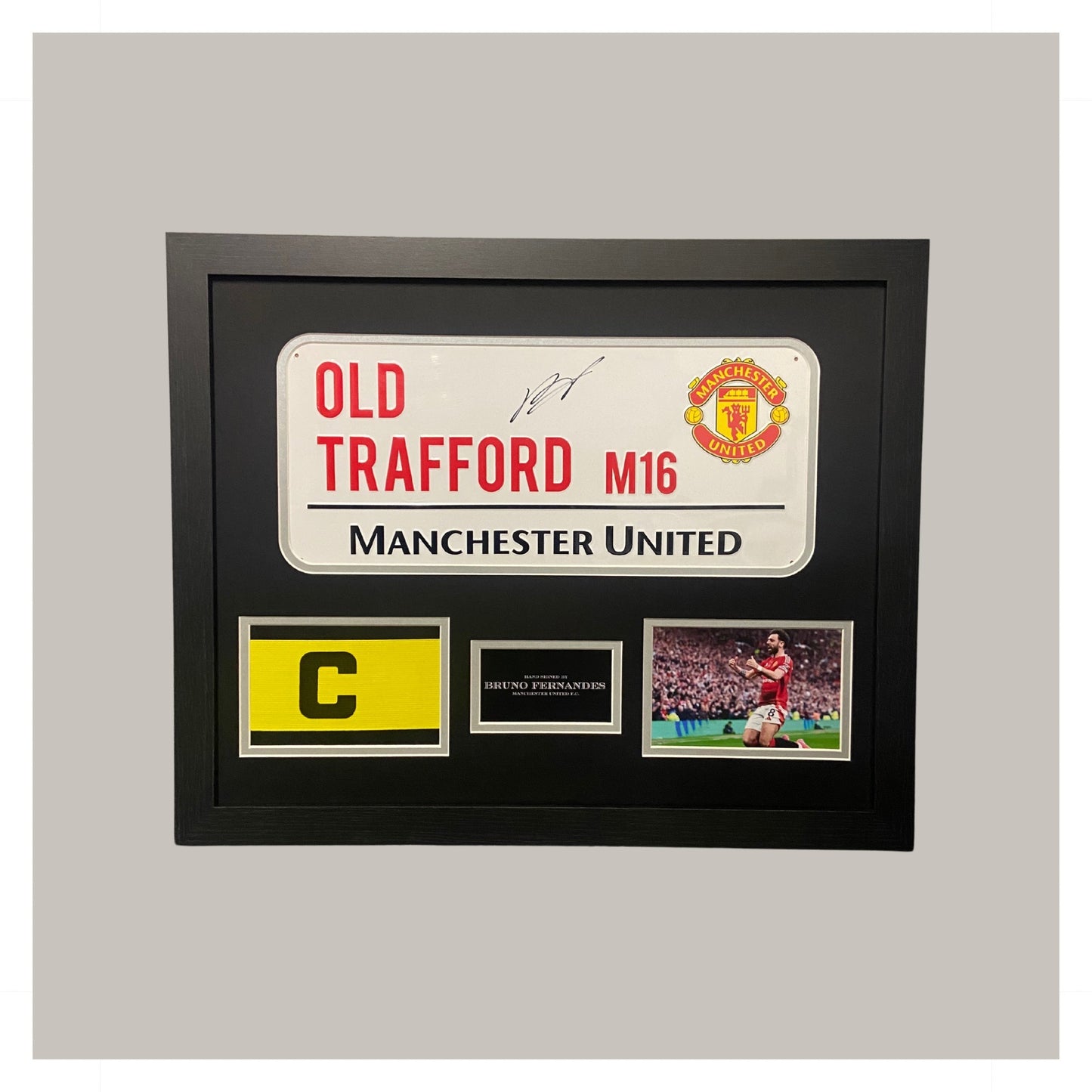 BRUNO FERNANDES SIGNED ROADSIGN MOUNTED DISPLAY