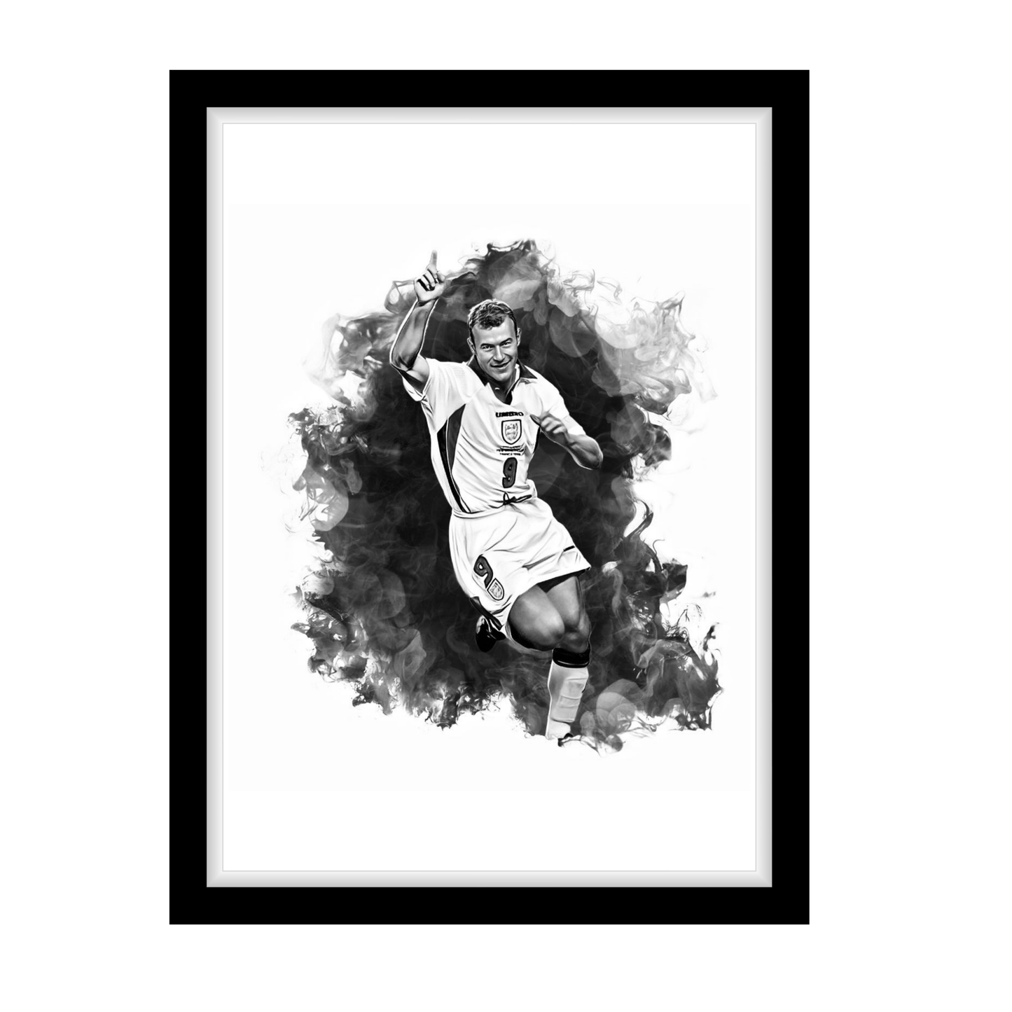 ALAN SHEARER "A4 Black & White Football Art Print – Oil Painting Style Sports Wall Decor-Artwork re-print