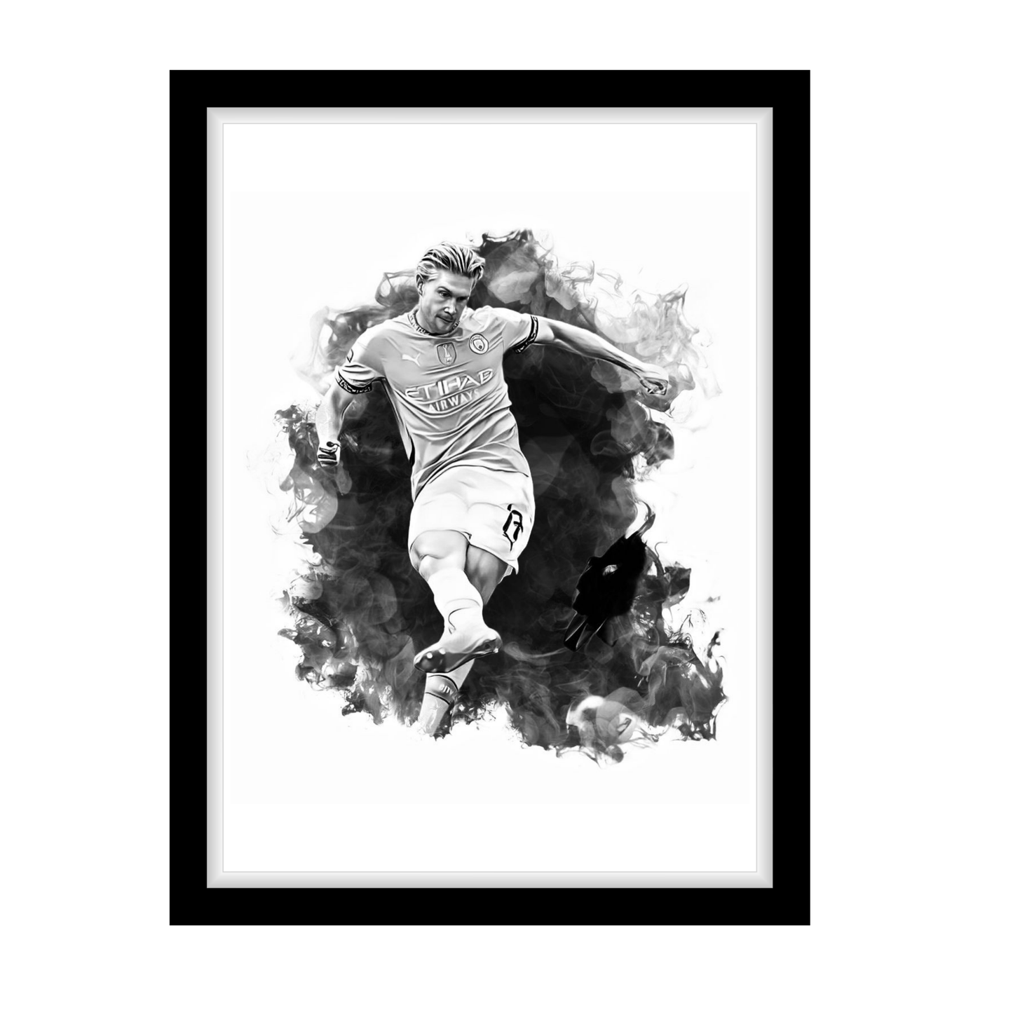 DE BRYUNE "A4 Black & White Football Art Print – Oil Painting Style Sports Wall Decor-Artwork re-print