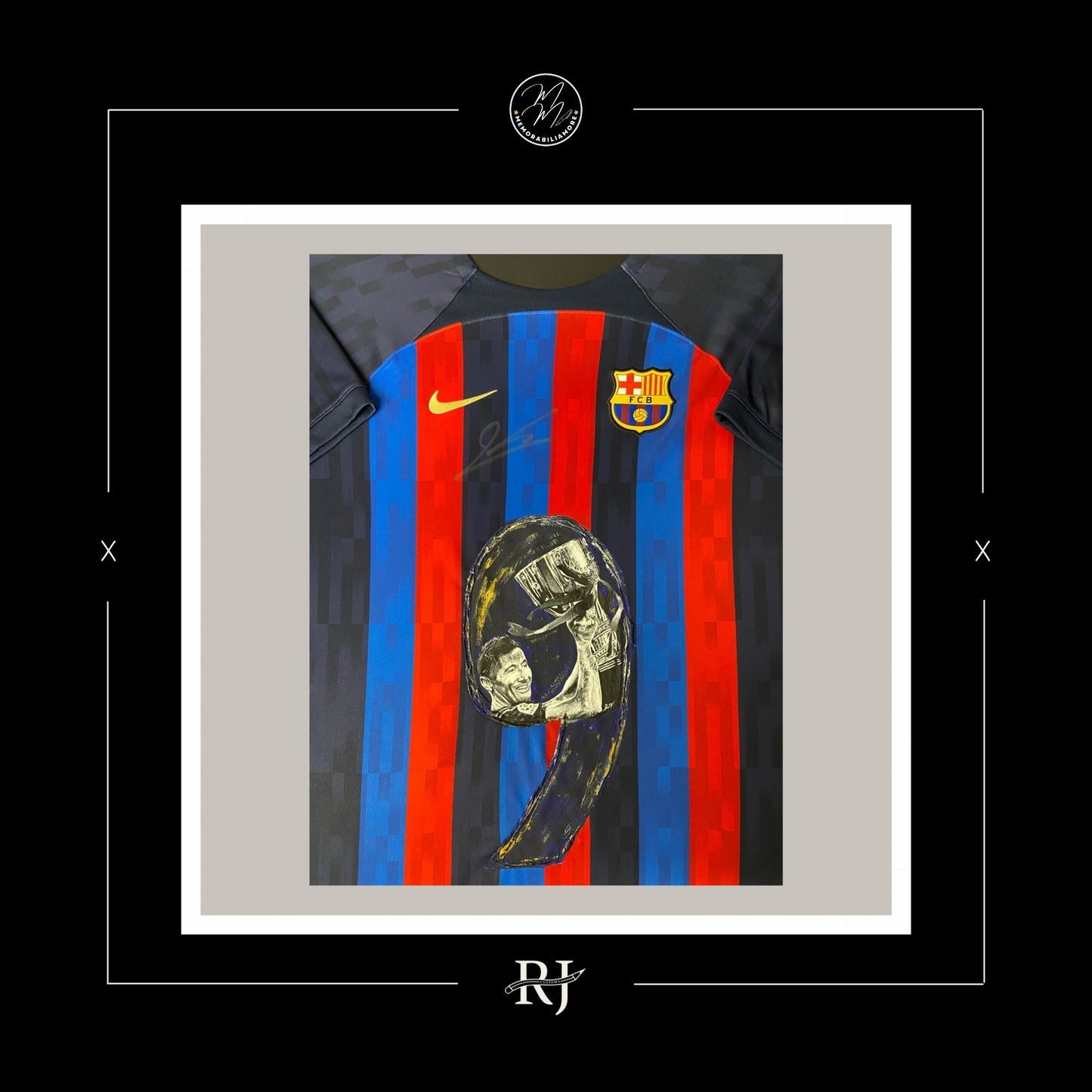 ROBERT LEWANDOWSKI HAND-PAINTED & SIGNED BARCELONA SHIRT