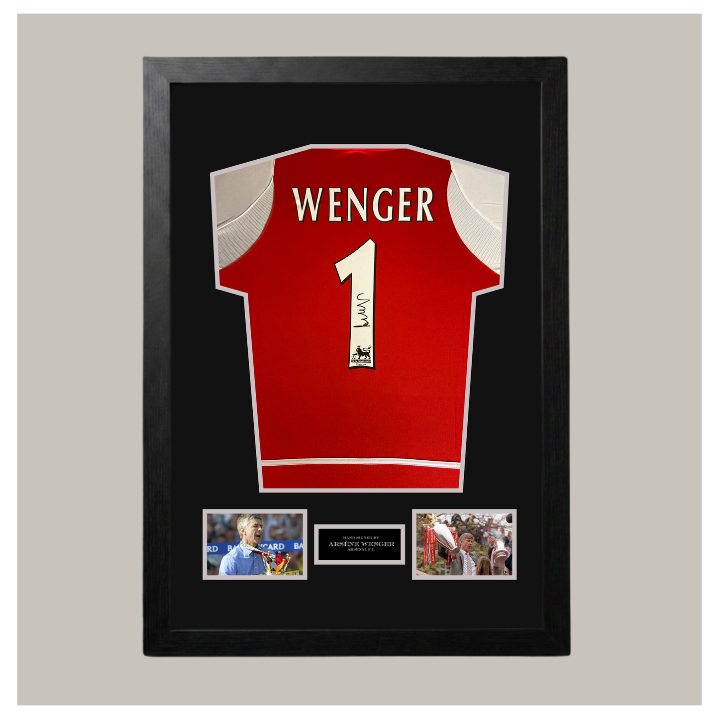 HAND SIGNED ARSENE WENGER FRAMED SHIRT DISPLAY