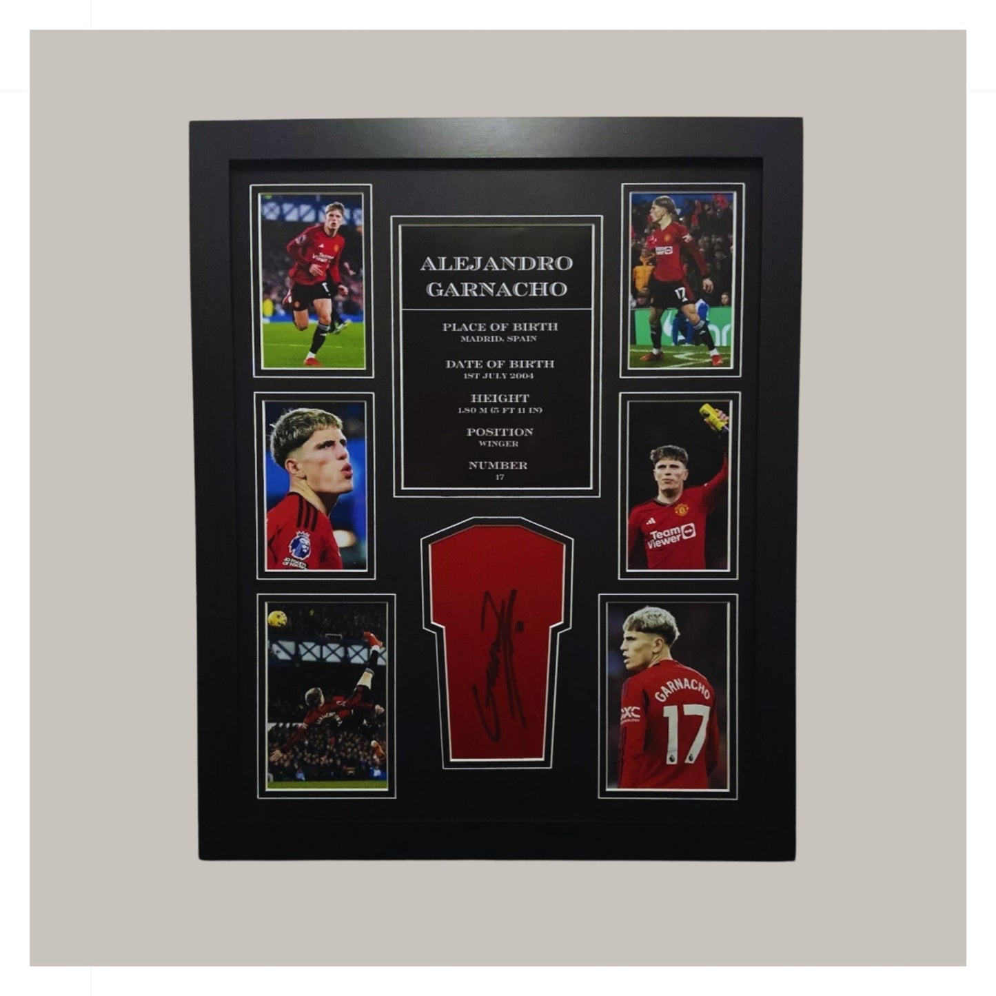 ALEJANDRO GARNACHO SIGNED SHIRT SWATCH MOUNTED DISPLAY