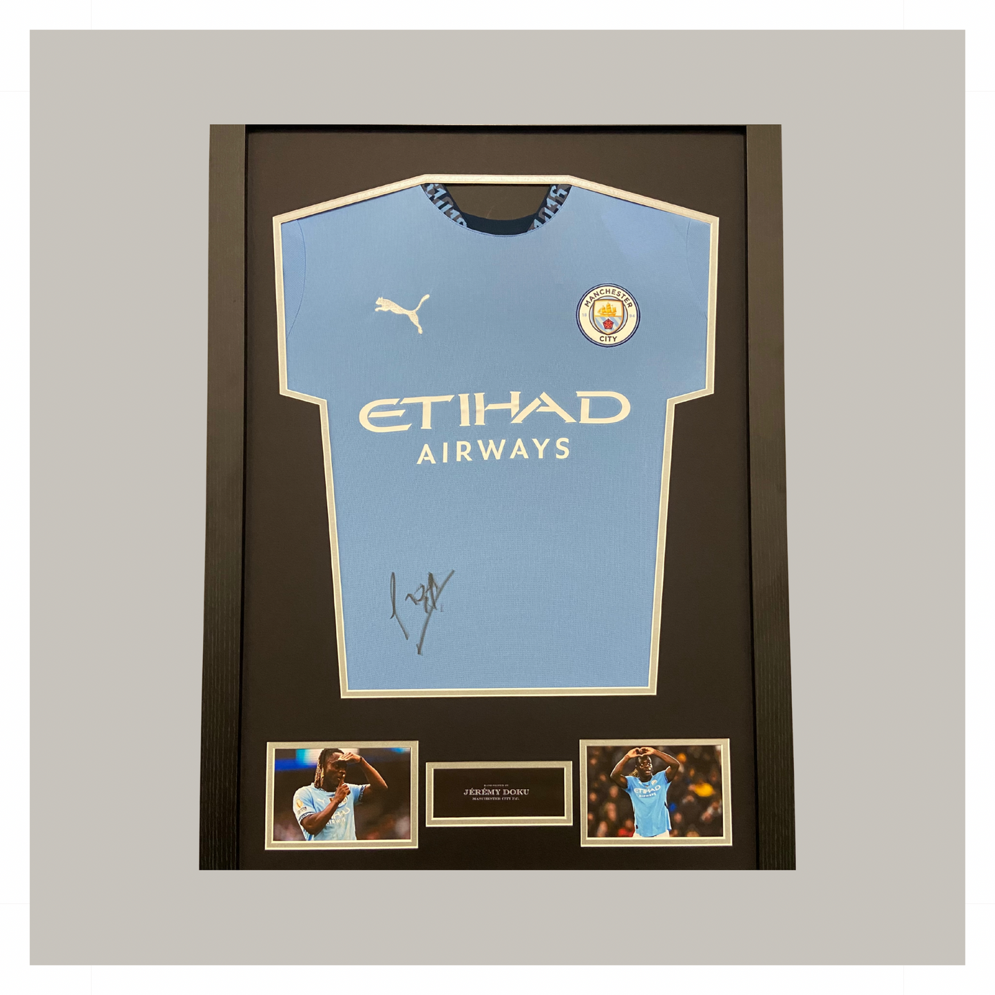 JEREMY DOKU FRONT SIGNED SHIRT AND FRAMED SHIRT