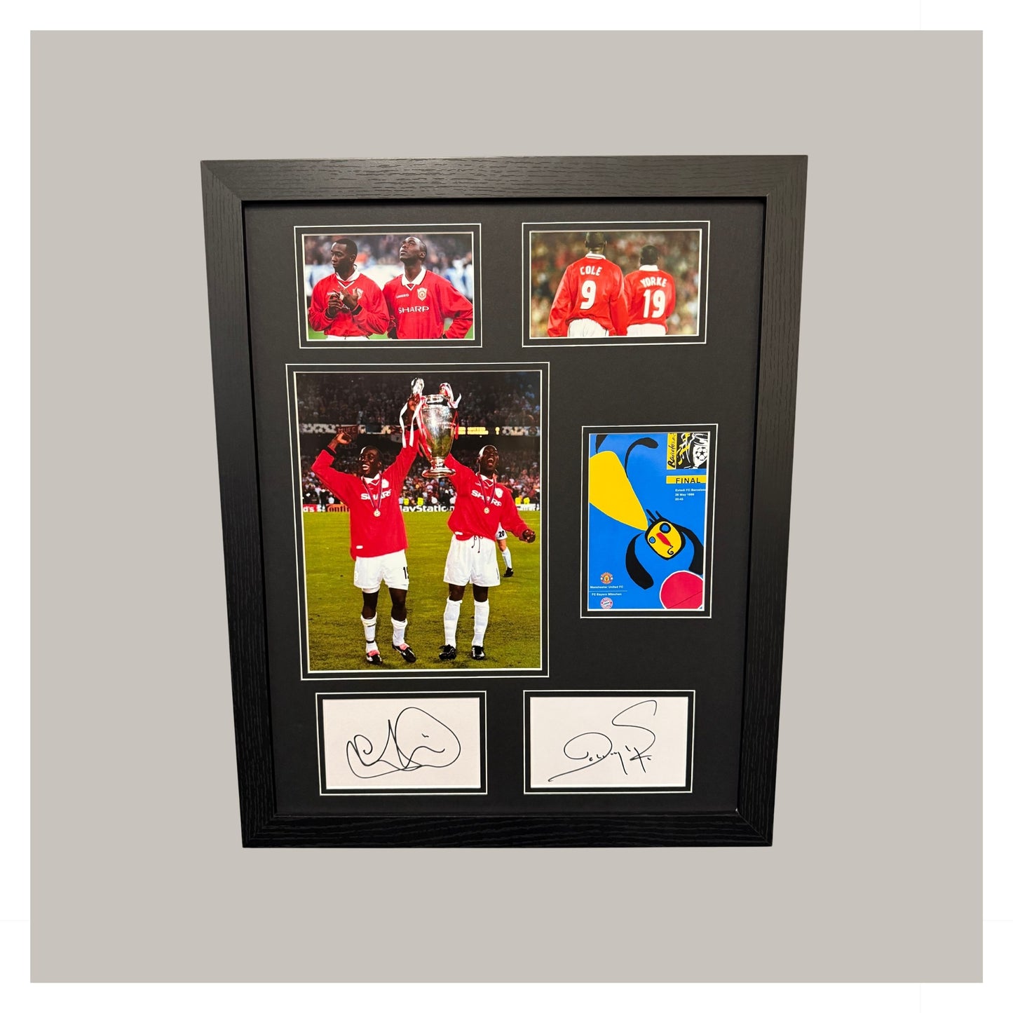 ANDY COLE X DWIGHT YORKE SIGNED INDEX CARDS MOUNTED DISPLAY