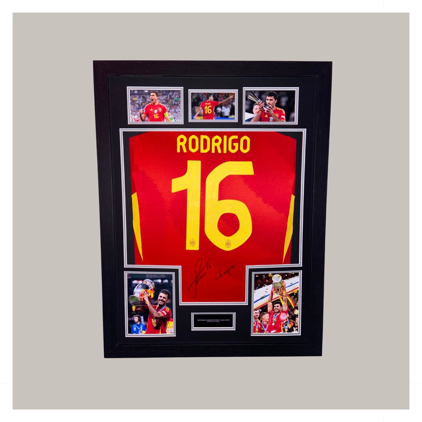 HAND SIGNED RODRI SPAIN EURO 2024 WINNERS SHIRT MOUNTED DISPLAY