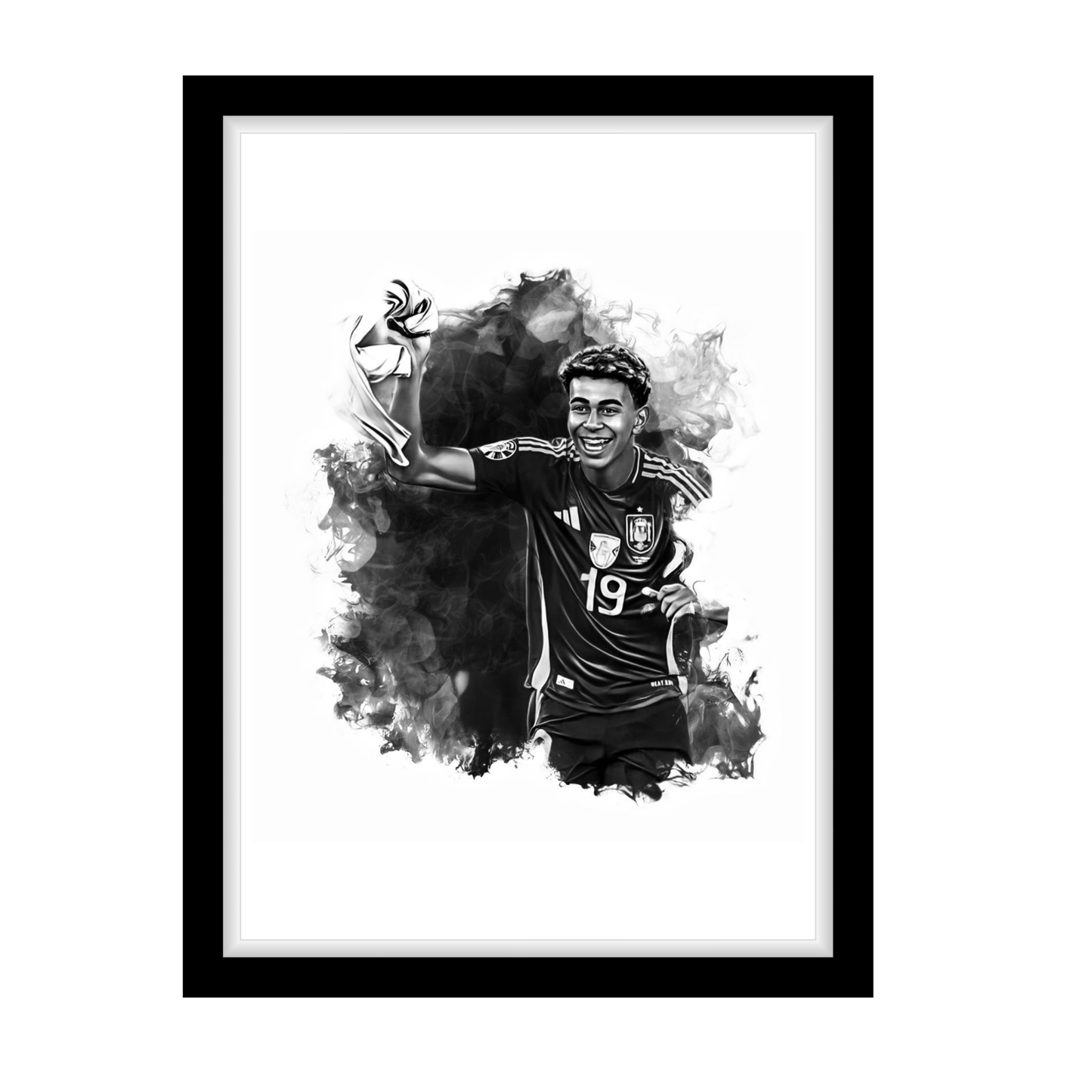 Lamine yamal "A4 Black & White Football Art Print – Oil Painting Style Sports Wall Decor-Artwork re-print