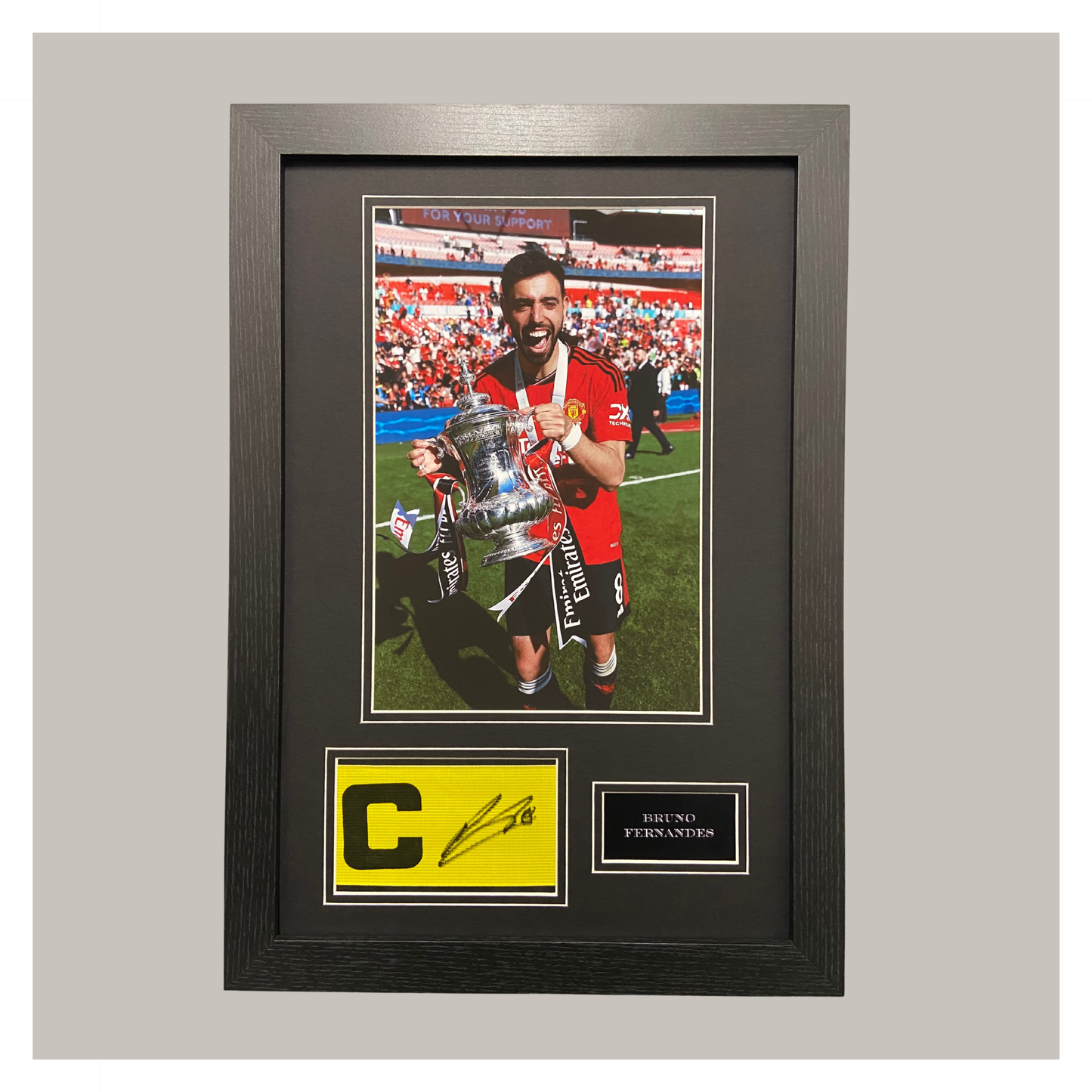 BRUNO FERNANDES SIGNED CAPTAINS ARMBAND DISPLAY