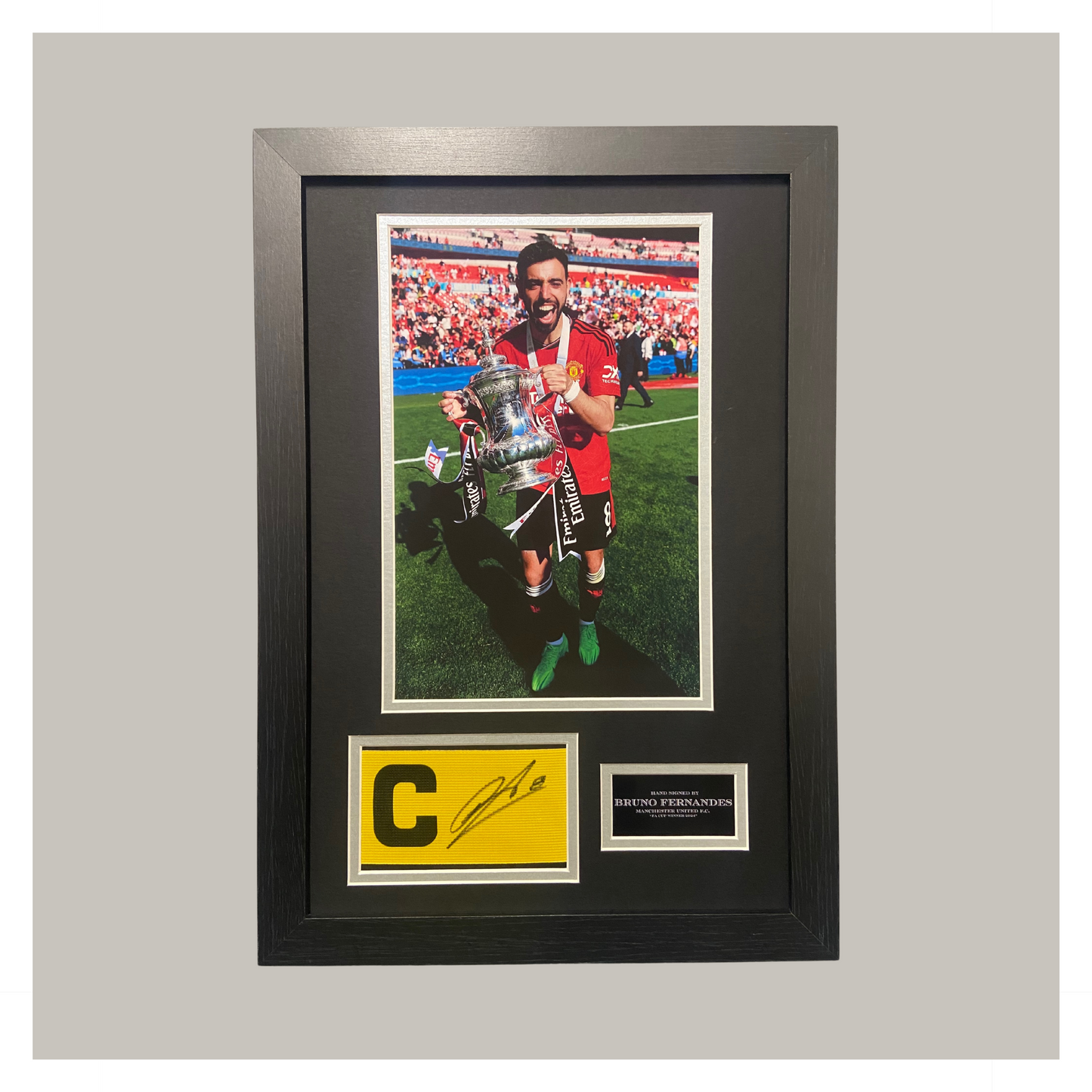 BRUNO FERNANDES SIGNED CAPTAINS ARMBAND DISPLAY