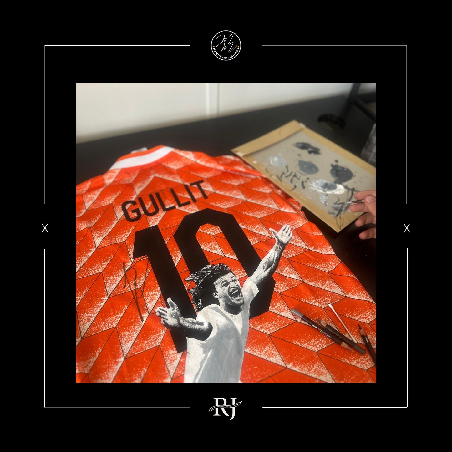 RUUD GULLIT HAND-PAINTED & SIGNED NETHERLANDS 1988 SHIRT.