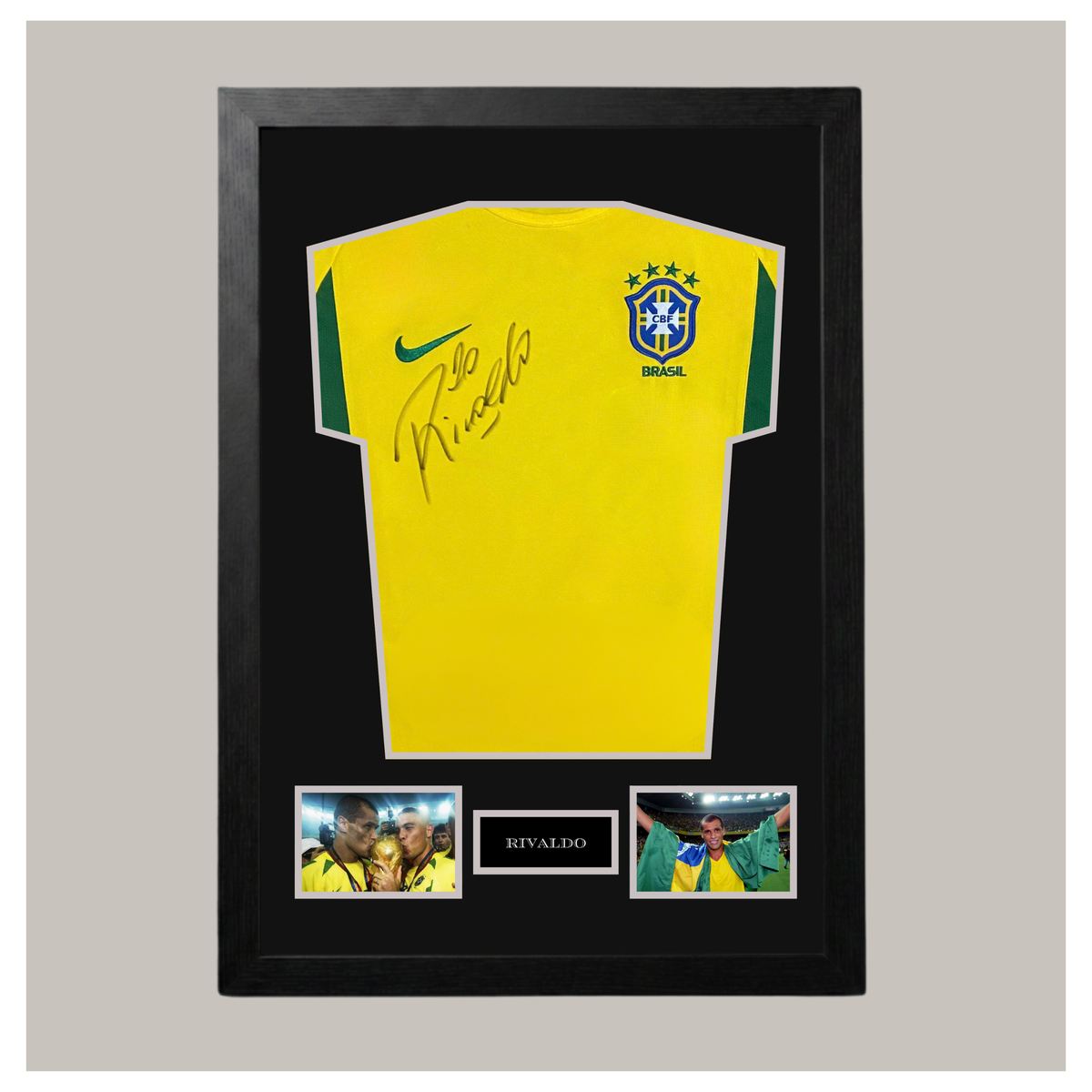 RIVALDO 2002 BRAZIL FRAMED SHIRT DISPLAY
