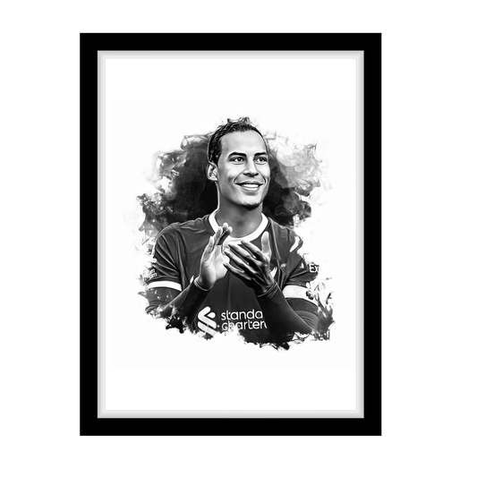 VIRGIL VAN DIJK "A4 Black & White Football Art Print – Oil Painting Style Sports Wall Decor-Artwork re-print