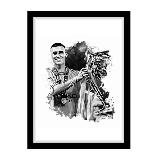 FODEN "A4 Black & White Football Art Print – Oil Painting Style Sports Wall Decor-Artwork re-print
