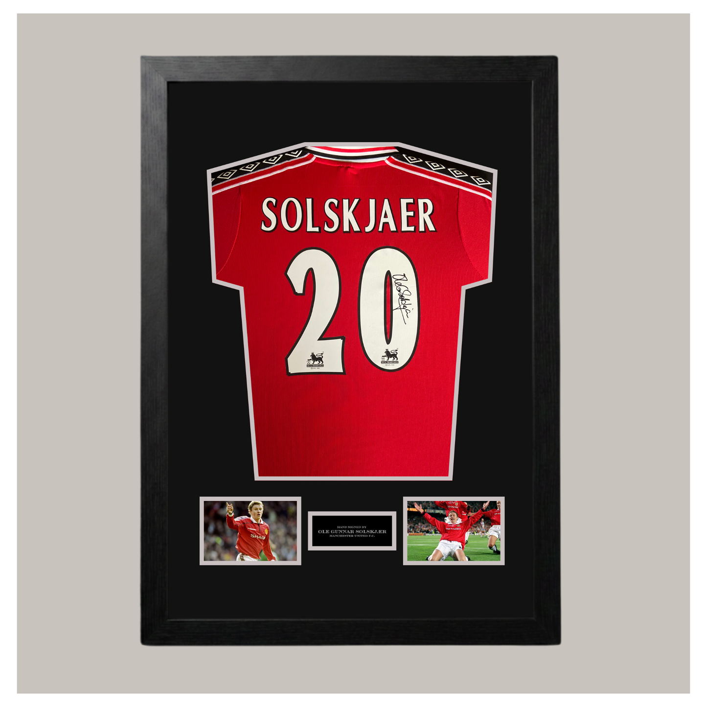 HAND SIGNED OLE GUNNAR SOLSKJAER FRAMED SHIRT DISPLAY