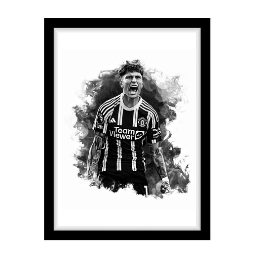 GARNACHO "A4 Black & White Football Art Print – Oil Painting Style Sports Wall Decor-Artwork re-print