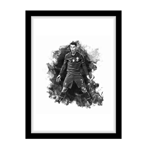Cristiano ronaldo "A4 Black & White Football Art Print – Oil Painting Style Sports Wall Decor-Artwork re-print