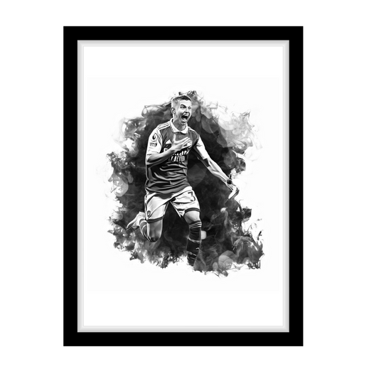 ZINCHENKO "A4 Black & White Football Art Print – Oil Painting Style Sports Wall Decor-Artwork re-print