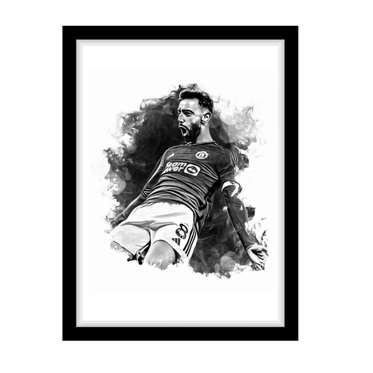 BRUNO FERNANDES "A4 Black & White Football Art Print – Oil Painting Style Sports Wall Decor-Artwork re-print