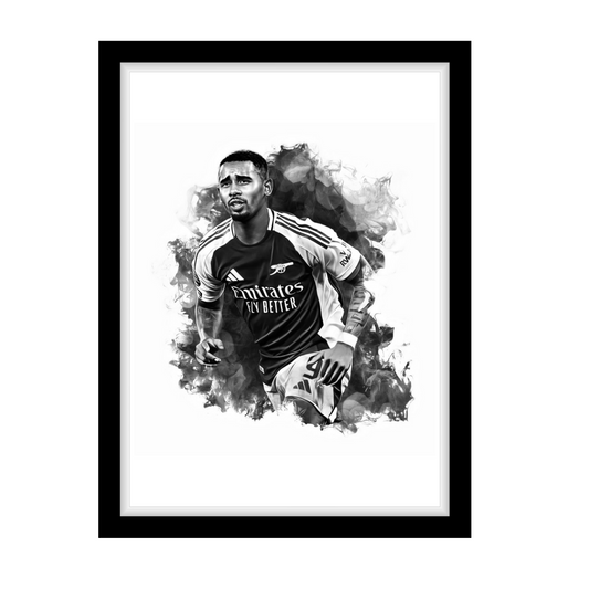 GABRIEL JESUS "A4 Black & White Football Art Print – Oil Painting Style Sports Wall Decor-Artwork re-print