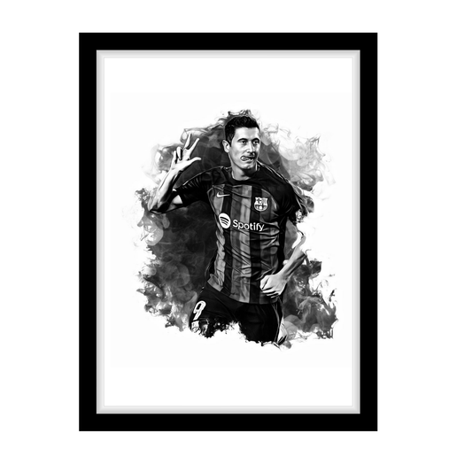 LEWANDOWSKI "A4 Black & White Football Art Print – Oil Painting Style Sports Wall Decor-Artwork re-print