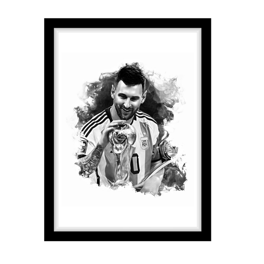 MESSI "A4 Black & White Football Art Print – Oil Painting Style Sports Wall Decor-Artwork re-print