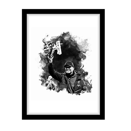 KLOPP "A4 Black & White Football Art Print – Oil Painting Style Sports Wall Decor-Artwork re-print
