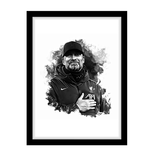 KLOPP "A4 Black & White Football Art Print – Oil Painting Style Sports Wall Decor-Artwork re-print
