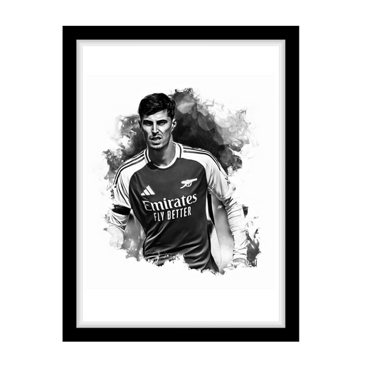 KAI HAVERTZ "A4 Black & White Football Art Print – Oil Painting Style Sports Wall Decor-Artwork re-print