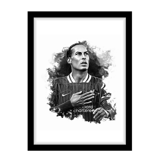 VIRGIL VAN DIJK "A4 Black & White Football Art Print – Oil Painting Style Sports Wall Decor-Artwork re-print