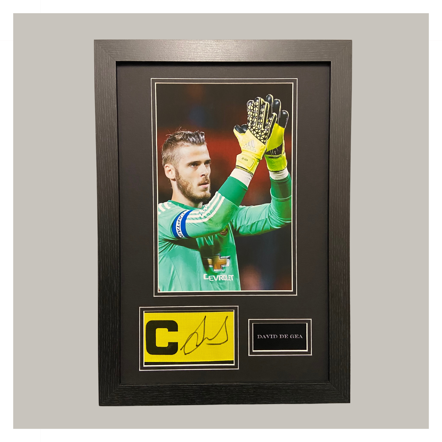 DAVID DE GEA SIGNED CAPTAINS ARMBAND DISPLAY