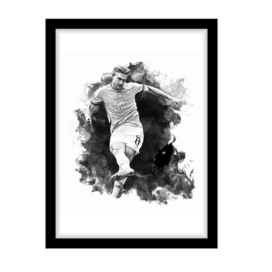 DE BRYUNE "A4 Black & White Football Art Print – Oil Painting Style Sports Wall Decor-Artwork re-print