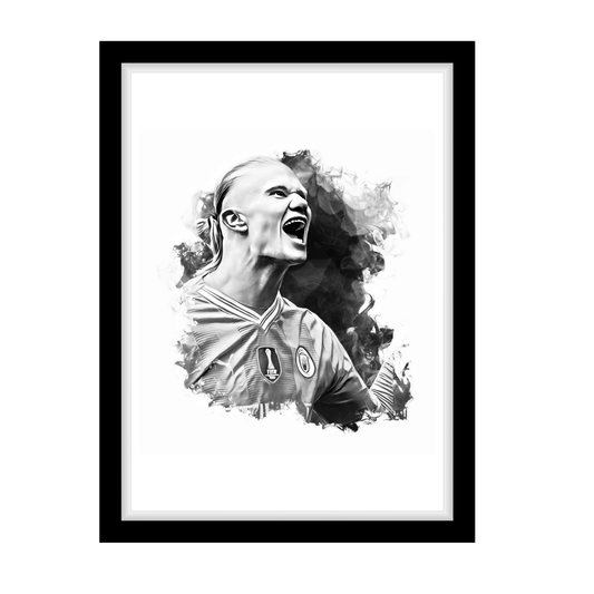 HAALAND "A4 Black & White Football Art Print – Oil Painting Style Sports Wall Decor-Artwork re-print