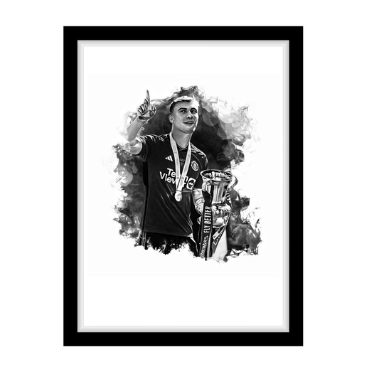 HOJLUND "A4 Black & White Football Art Print – Oil Painting Style Sports Wall Decor-Artwork re-print