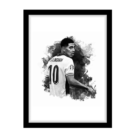 BELLINGHAM "A4 Black & White Football Art Print – Oil Painting Style Sports Wall Decor-Artwork re-print