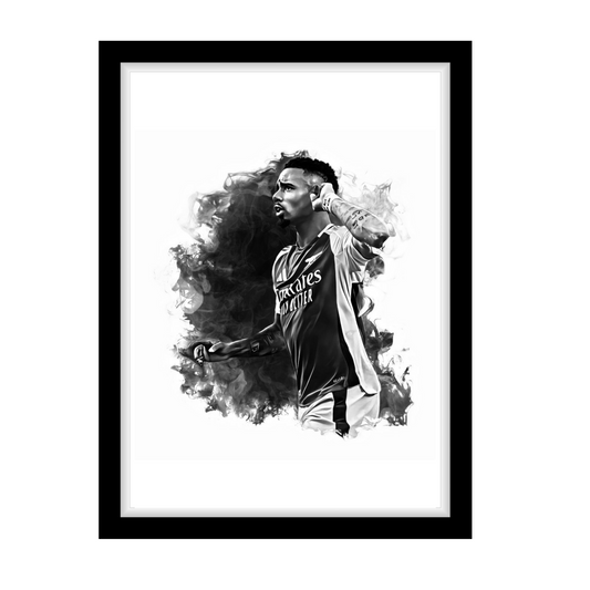 GABRIEL JESUS "A4 Black & White Football Art Print – Oil Painting Style Sports Wall Decor-Artwork re-print