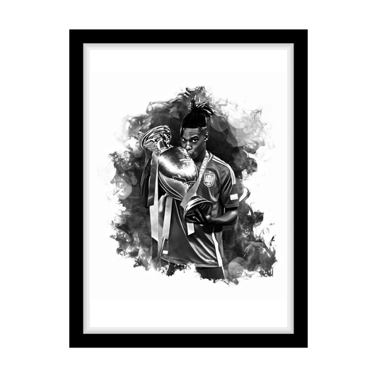 NICO WILLIAMS "A4 Black & White Football Art Print – Oil Painting Style Sports Wall Decor-Artwork re-print