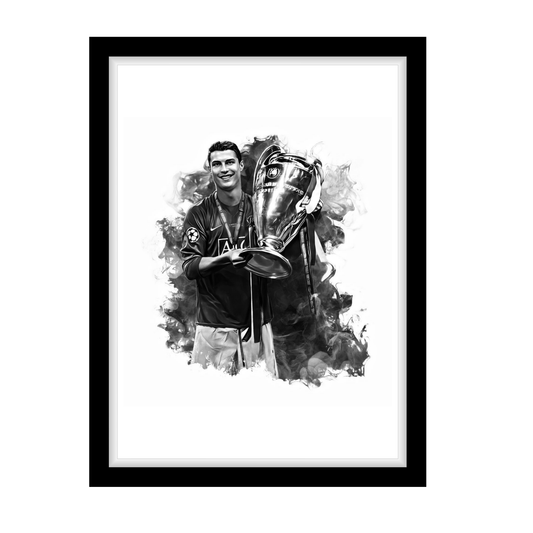 CRISTIANO RONALDO "A4 Black & White Football Art Print – Oil Painting Style Sports Wall Decor-Artwork re-print