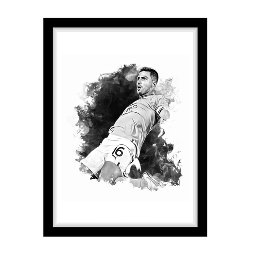 RODRI  "A4 Black & White Football Art Print – Oil Painting Style Sports Wall Decor-Artwork re-print