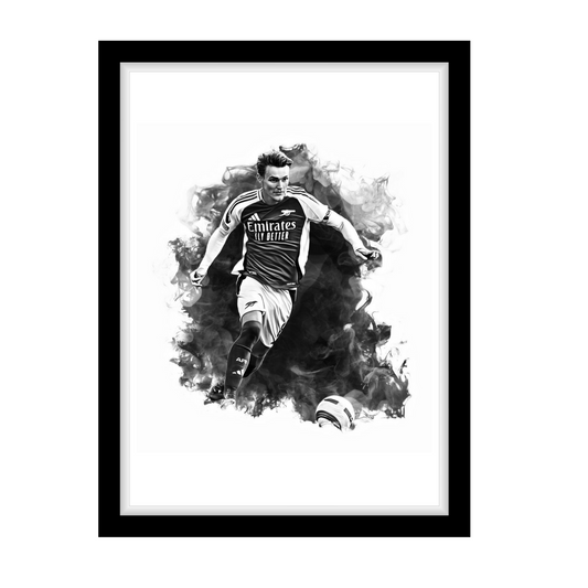 ODEGAARD "A4 Black & White Football Art Print – Oil Painting Style Sports Wall Decor-Artwork re-print
