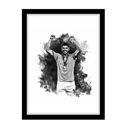 RODRI "A4 Black & White Football Art Print – Oil Painting Style Sports Wall Decor-Artwork re-print