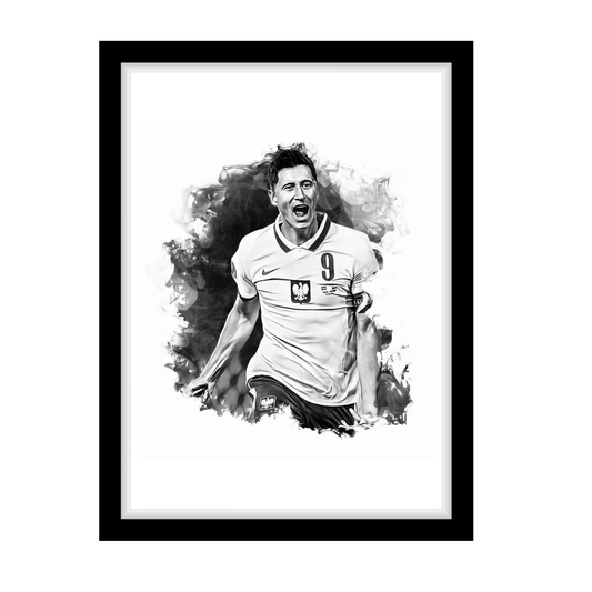 LEWANDOWSKI "A4 Black & White Football Art Print – Oil Painting Style Sports Wall Decor-Artwork re-print