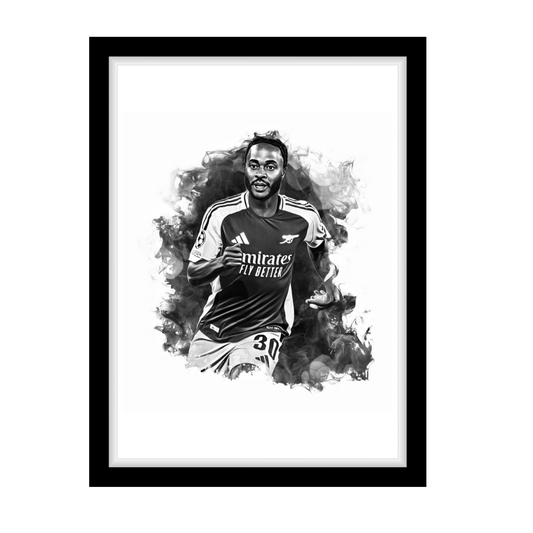 RAHEEM STERLING "A4 Black & White Football Art Print – Oil Painting Style Sports Wall Decor-Artwork re-print