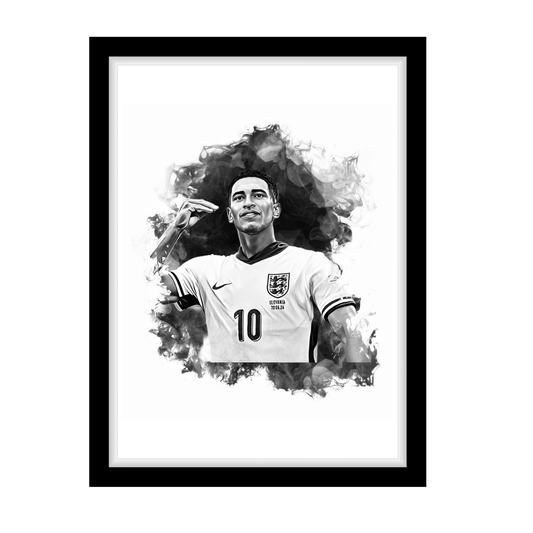 BELLINGHAM "A4 Black & White Football Art Print – Oil Painting Style Sports Wall Decor-Artwork re-print