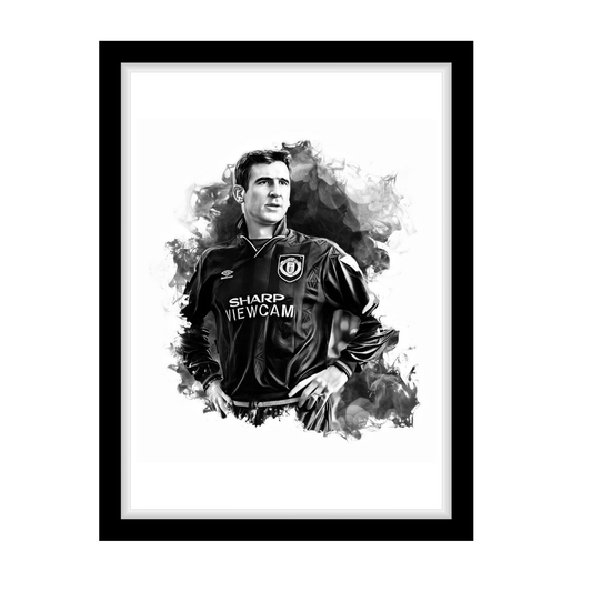 ERIC CANTONA "A4 Black & White Football Art Print – Oil Painting Style Sports Wall Decor-Artwork re-print