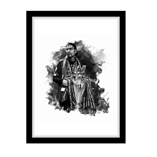 KLOPP "A4 Black & White Football Art Print – Oil Painting Style Sports Wall Decor-Artwork re-print