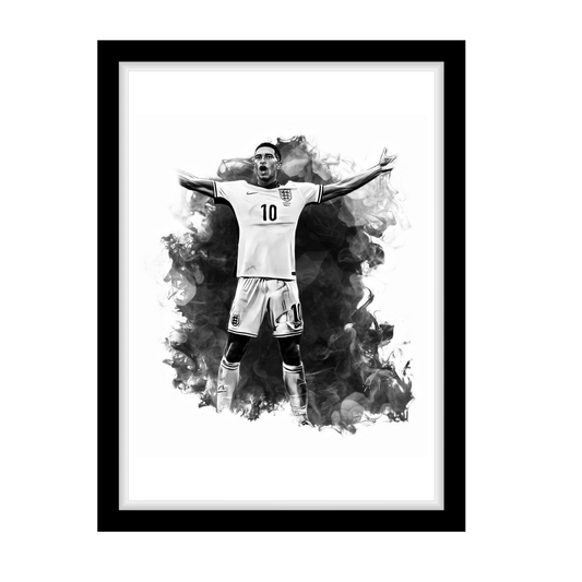 BELLINGHAM "A4 Black & White Football Art Print – Oil Painting Style Sports Wall Decor-Artwork re-print
