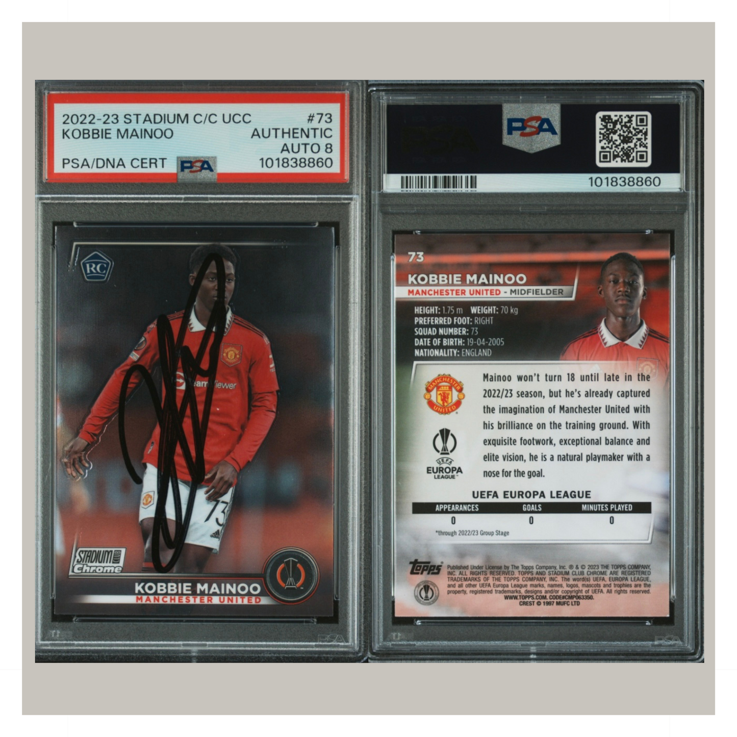 KOBBIE MAINOO ROOKIE Topps Signed Card – PSA Authenticated Autograph