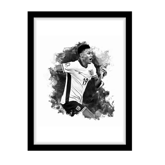 OLLIE WATKINS "A4 Black & White Football Art Print – Oil Painting Style Sports Wall Decor-Artwork re-print