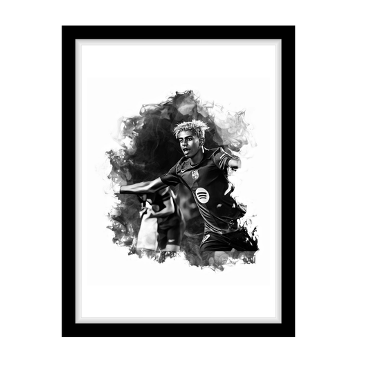 Lamine yamal "A4 Black & White Football Art Print – Oil Painting Style Sports Wall Decor-Artwork re-print